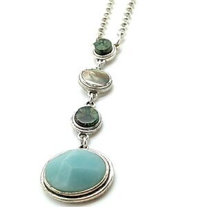 VTG Kenneth Cole Reaction Multi-Stone Y Necklace Silver-tone Beaded Style Chain